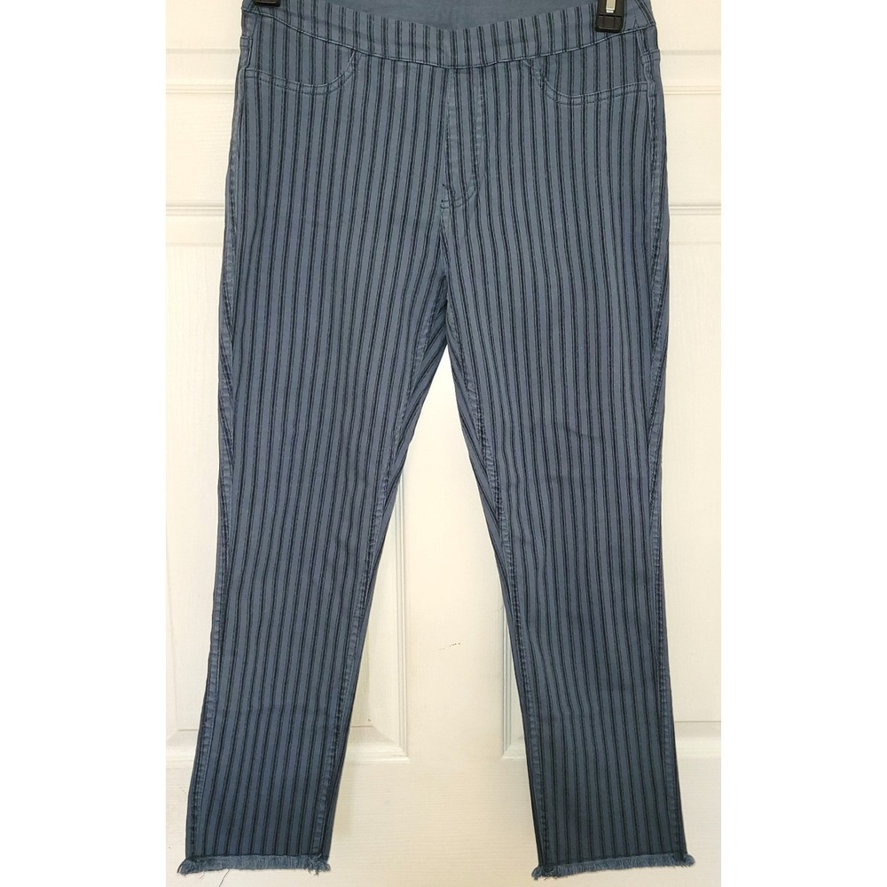 DG2 Diane Gilman Jeans Women's Petite S  Blue Striped Denim Reversible Pull‎ On